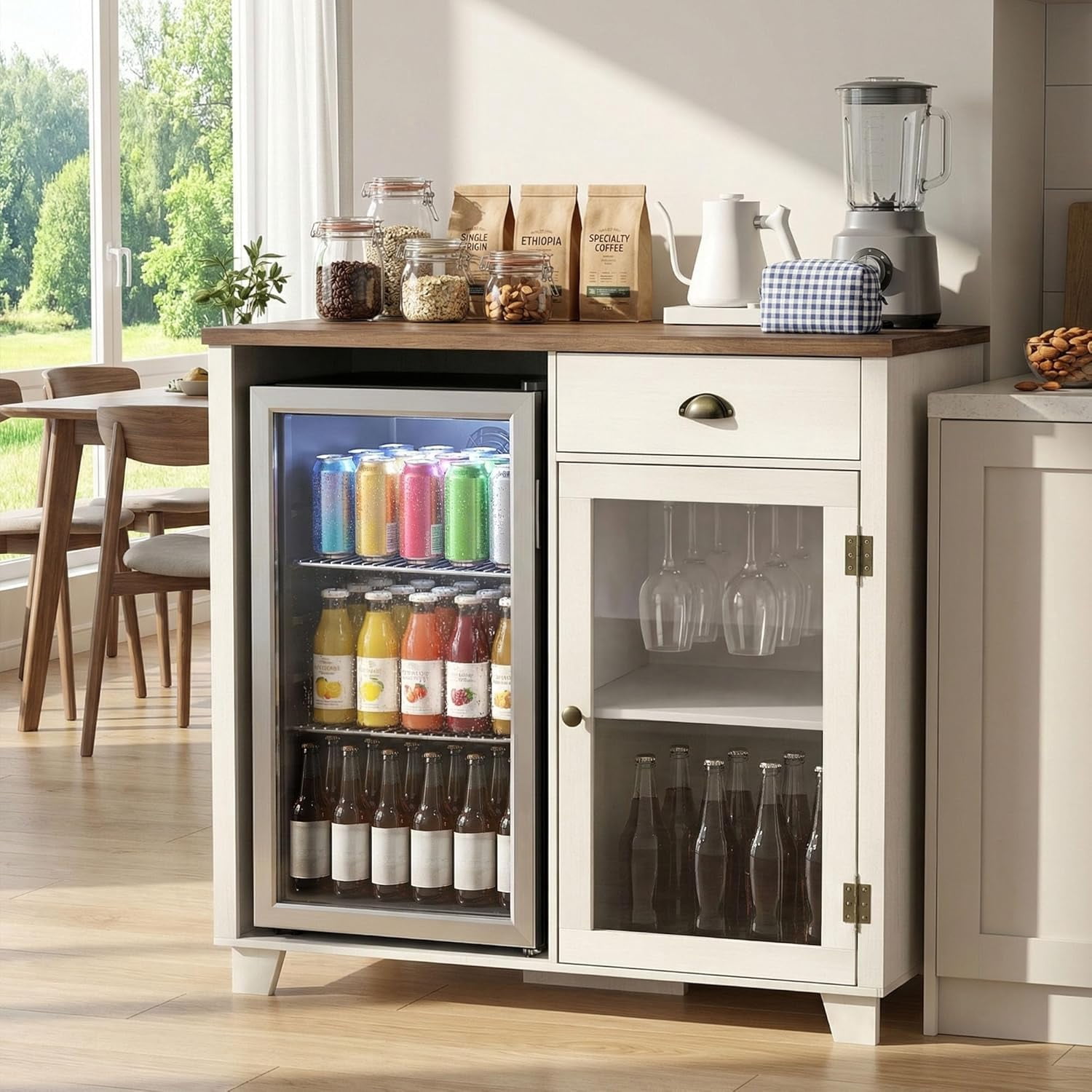 LAZZO Bar Cabinet with Mini Fridge Space, 41.7“ Storage Cabinet with Power Outlet and Goblet Holder for Kitchen, Dining and Living Room