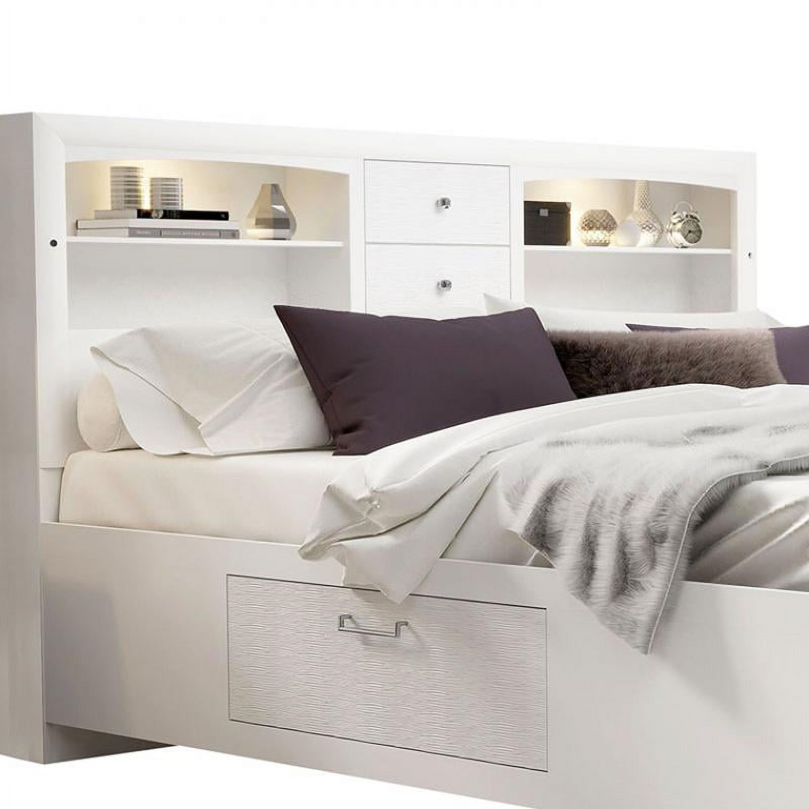 Storage Queen Bed & 2 Nightstands Glossy White Modern Global Furniture Jordyn - image 3 of 6