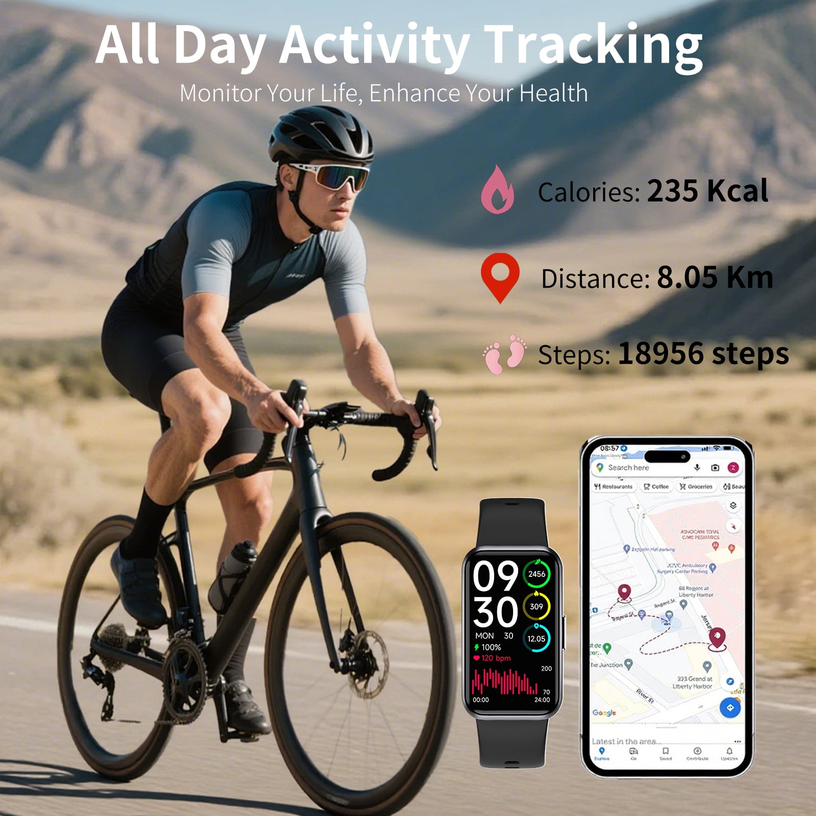 1.47" Fitness Tracker Smartwatch for Women Men with Multiple Sport Modes Step Counter Bluetooth Calls (Make/Answer) IP68 Waterproof, Fitness Tracker Compatible with Android/iOS, for Gifts, Black