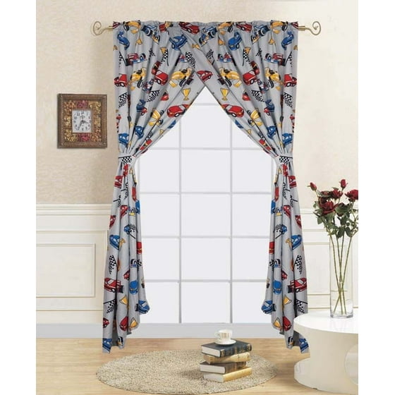4 Pc Race Car Kids Bedroom Window Panel Pair Set Of Two Rod Pocket 4 Pc Race Car Kids Bedroom Window Panel Pair Set Of Two Rod Pocket Curtains 38 In Wide X 84 Length Each With Matching Tie Backs Com