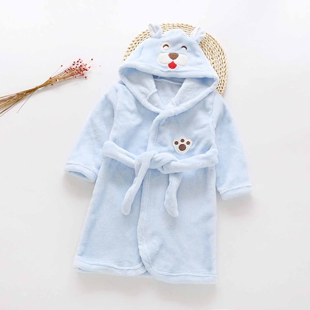 LSLJS Boys Girls Robe Kids Flannel Hooded Bathrobe Sleepwear Toddler Plush Robes With Belt, Kids Robe