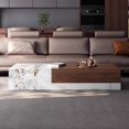 thumbnail image 4 of Mesa de centro de piedra italiana, mesa de diseño cuadrada de madera maciza, sala de estar compacta de lujo, diseño híbrido resistente al calor/fácil de limpiar y premium, 4 of 4