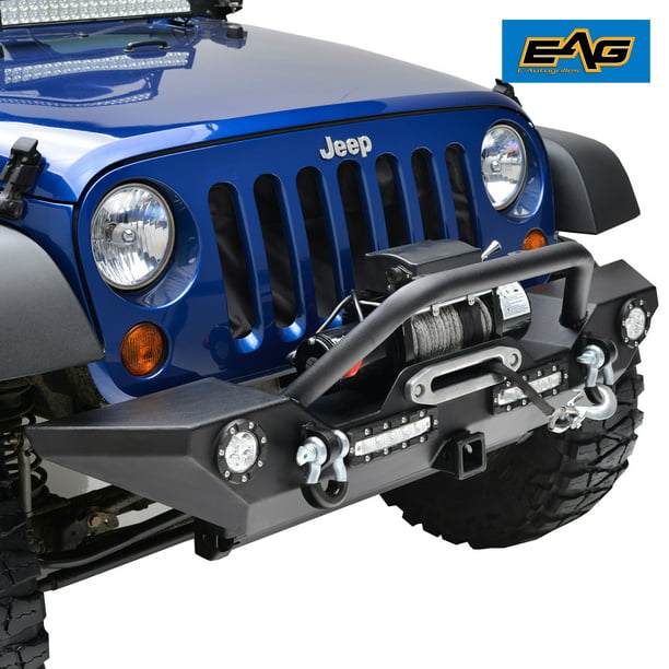 EAG Front Bumper with LED Light and Hitch Receiver for 07-18 Jeep Wrangler  JK 