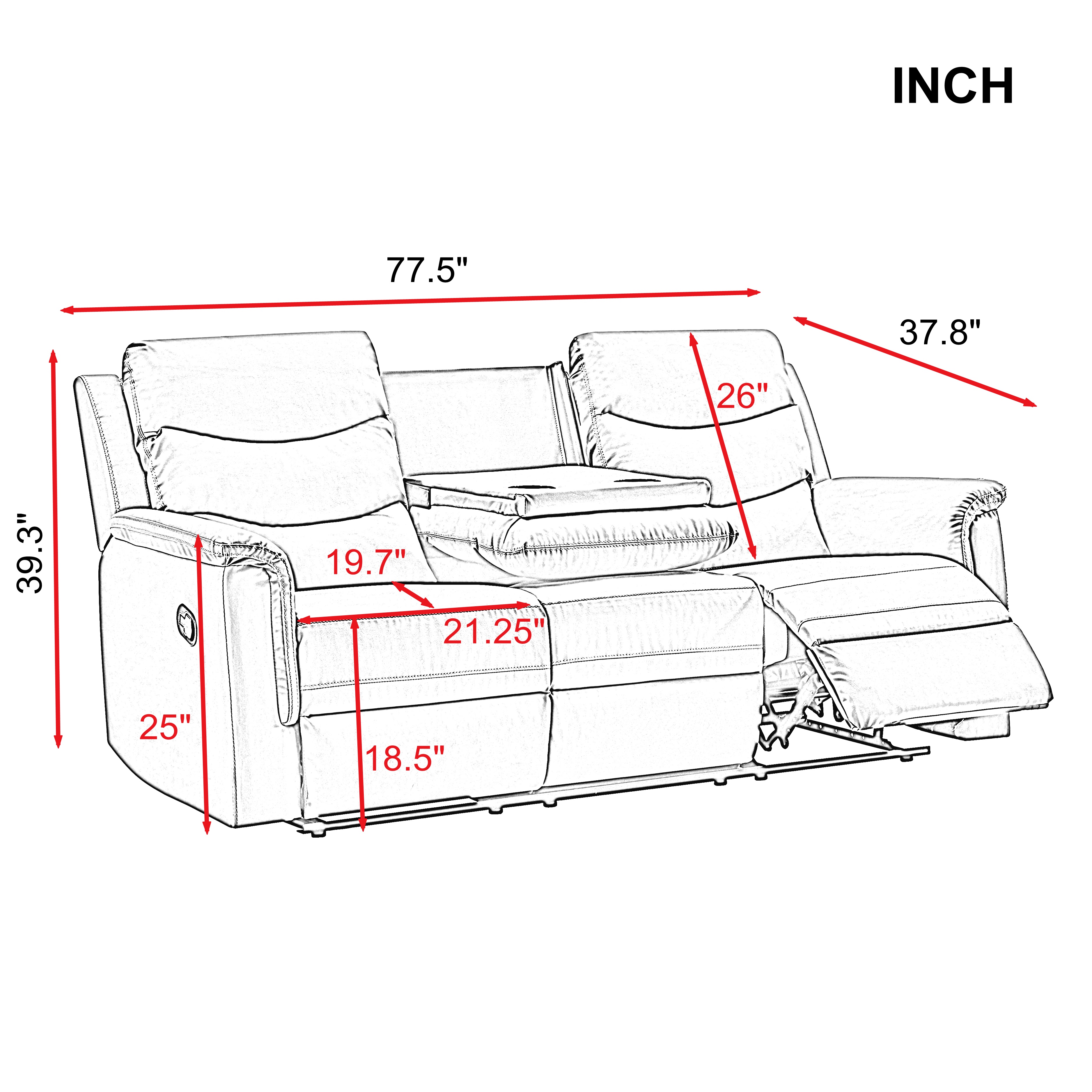 Gewnee 2-Seater Faux Leather Modern Recliner Loveseat Sofa with Cup Holders for Living Room, Apartment, Office Adults