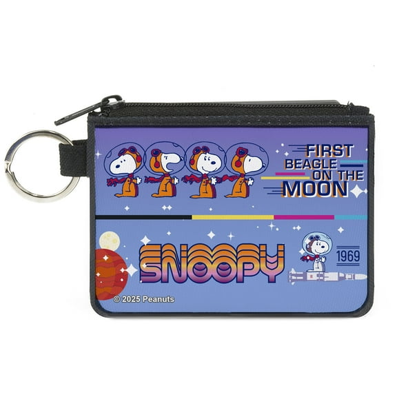 Peanuts Wallet, Coin Purse, Snoopy First Beagle on the Moon Poses Blue Multi Color, Canvas