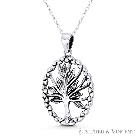 Tree-of-Life / Etz Chaim Kabbalah 36x23mm (1.4x0.9in) Pendant & Chain Necklace in Oxidized .925 Sterling Silver