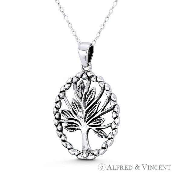 Tree-of-Life / Etz Chaim Kabbalah 36x23mm (1.4x0.9in) Pendant & Chain Necklace in Oxidized .925 Sterling Silver