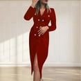 thumbnail image 2 of BangWanChi Red Dresses for Women Women V-Neck Solid Color Temperament Long Sleeve Outerwear Blazer Dress, 2 of 6