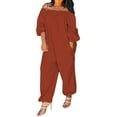 thumbnail image 2 of ZAZYULZ Women Jumpsuits Women Casual Solid Cold Shoulder Long Sleeve Jumpsuit Loong Siamese Plus Size Pocket Rompers(Brown,Xl), 2 of 6
