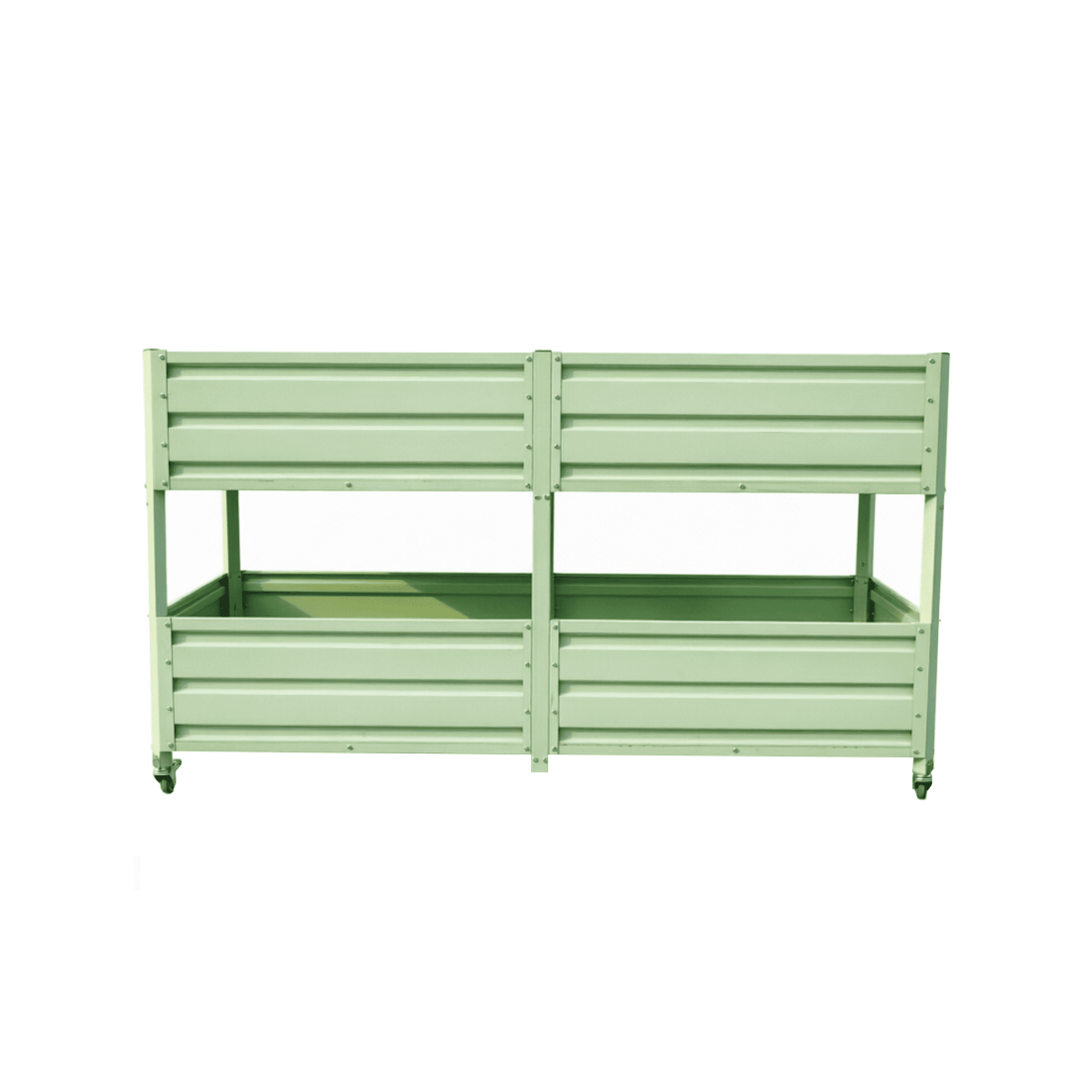Leumius Dual Tier Elevated Metal Raised Garden Bed with Lockable Wheels, Staggered 2-Layer Raised Planter Box, Outdoor Patio Backyard Green Planting Bed for Vegetables Herbs Flowers,Green