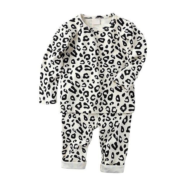 Ensemble de Pyjama pour Enfants à Imprimé Léopard, Chandail à Col Rond, Doux, d'Été, Pjs, Tenue de Nuit, Tenue de Sommeil pour Enfant, Taille 5-6 Ans