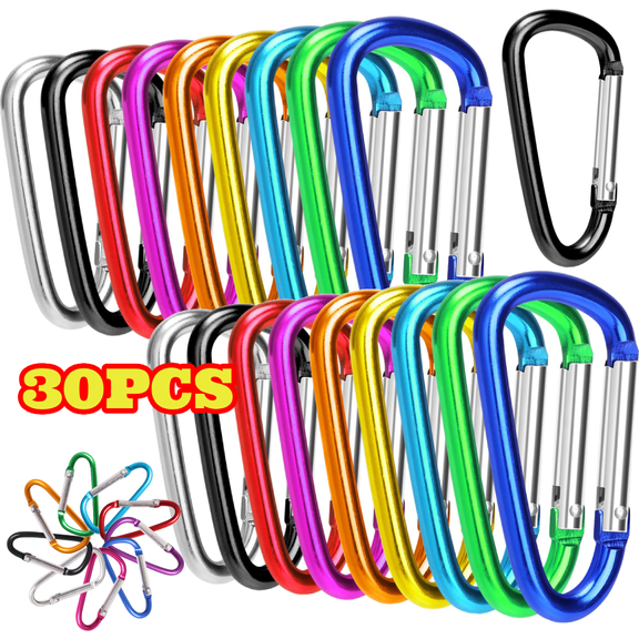 30pcs Aluminum Locking Carabiner Clips, Heavy Duty D Shape Spring Carabiners Clip Lock Snap Hooks for Camping, Keychain, Backpack, Pets, Mixed Colors