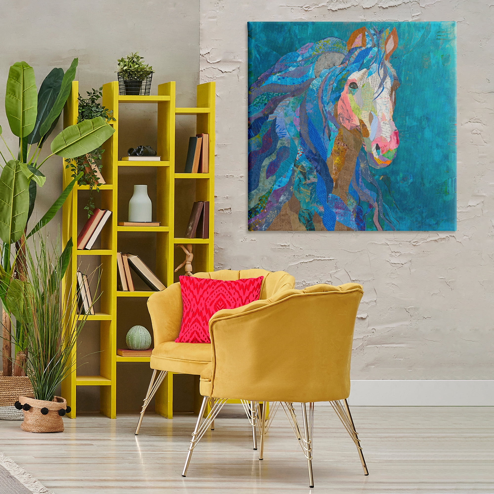 Stupell Industries Blue Collaged Pegasus Animals Painting Wrapped Canvas Art Print Wall Art, 36 x 36