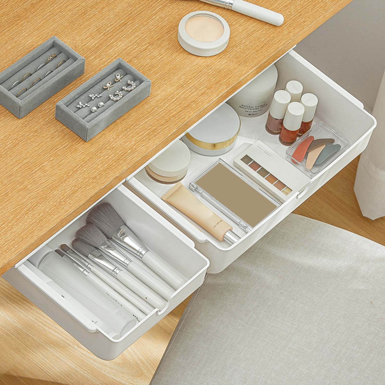 sunsanly 1/2Pcs Storage Box Multifunctional Self-Adhesive Organizer Large Capacity Smooth Edge Burr Free Hidden Design Under-Desk Drawer Organizer Box