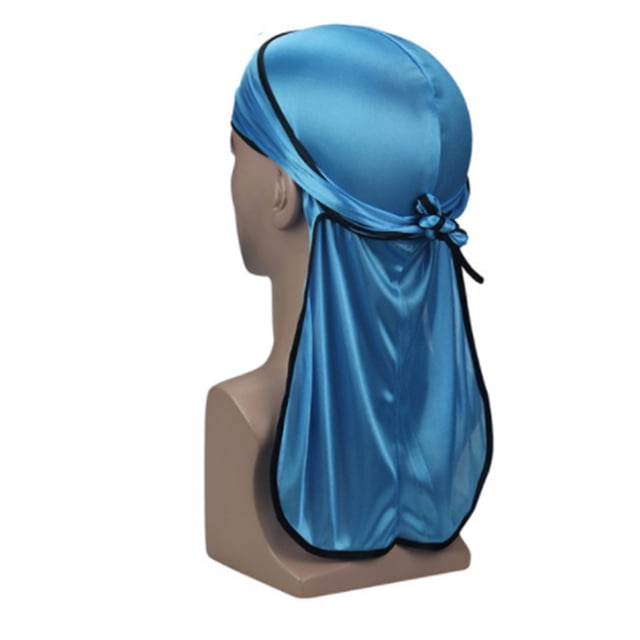 Tapón Silky Cap Bonnet Headwraps con cola larga La elasticidad Flexible Ajustable para ciclistas Hip-Hop Lovers Daily Decoration Blue Black Edge Scienceny AP008480-12B
