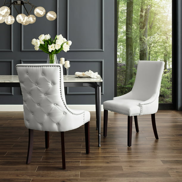Inspired Home Annabelle Leather Pu, White Tufted Chair For Dining Room