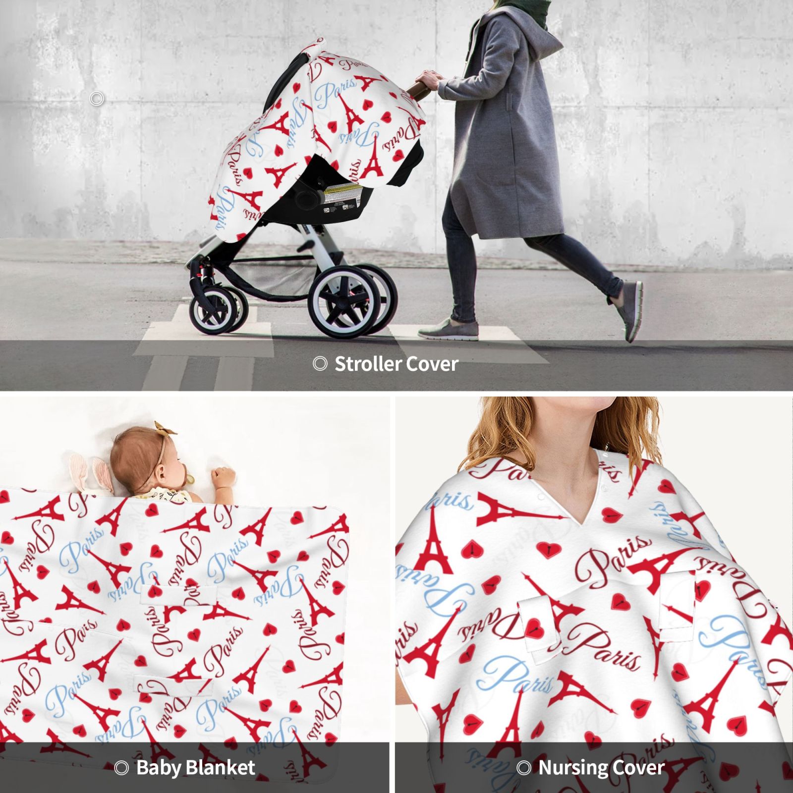 Car Seat Cover Baby - Eiffel red Tower Breathable Infant Car Seat Cover for Baby Carseat, Lightweight Comfort Baby Essentials Must Haves Newborn Stuff for Girl Boy
