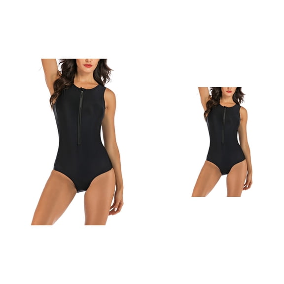 Womens One Piece Sleeveless Zipper Swimsuit - Athletic Printed Surfing Monokini for Plus Size Sports Training Bathing Suit