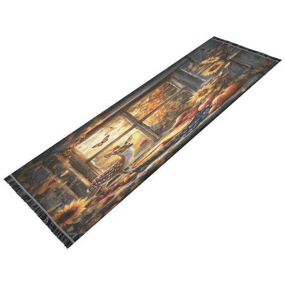 BZSMCE Runner Rug Classical Design Autumnal Whimsy by The Window Style Modern Pattern 72x23.5in Indoor Washable Rug