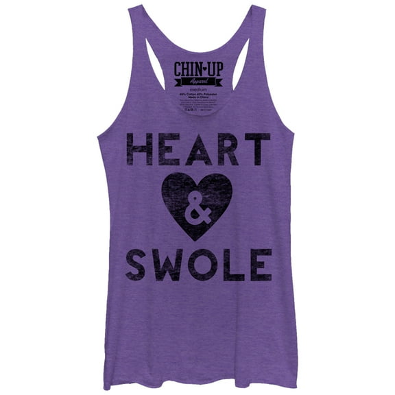 Women's CHIN UP Heart and Swole  Racerback Tank Top Purple Heather Small