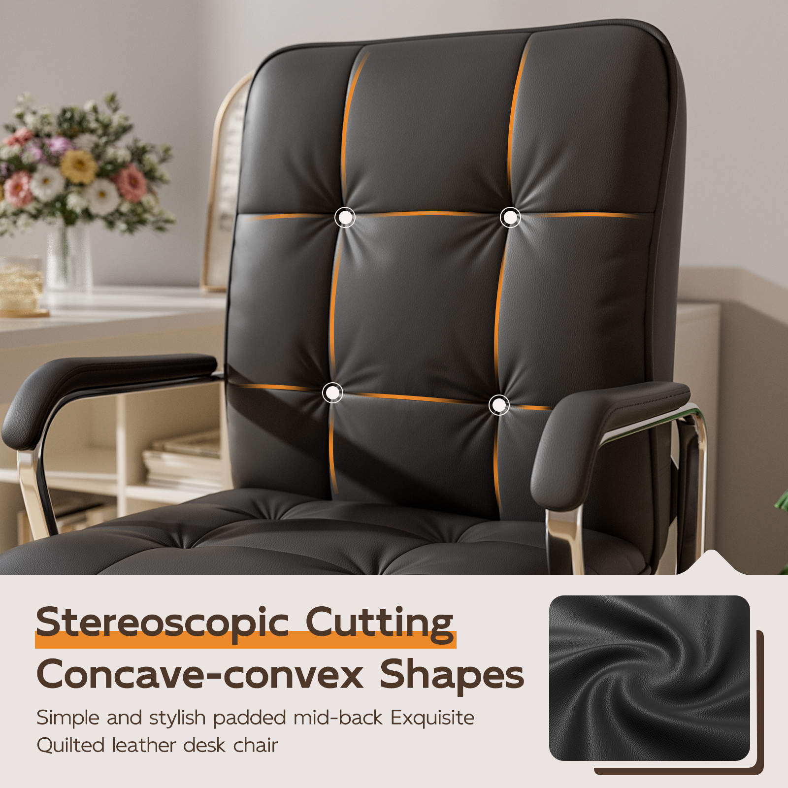 Genpo Black Office Chair, Leather Swivel Leather Computer Desk Chair with Wheels and Padded Arms, Executive Office Chair for Adults