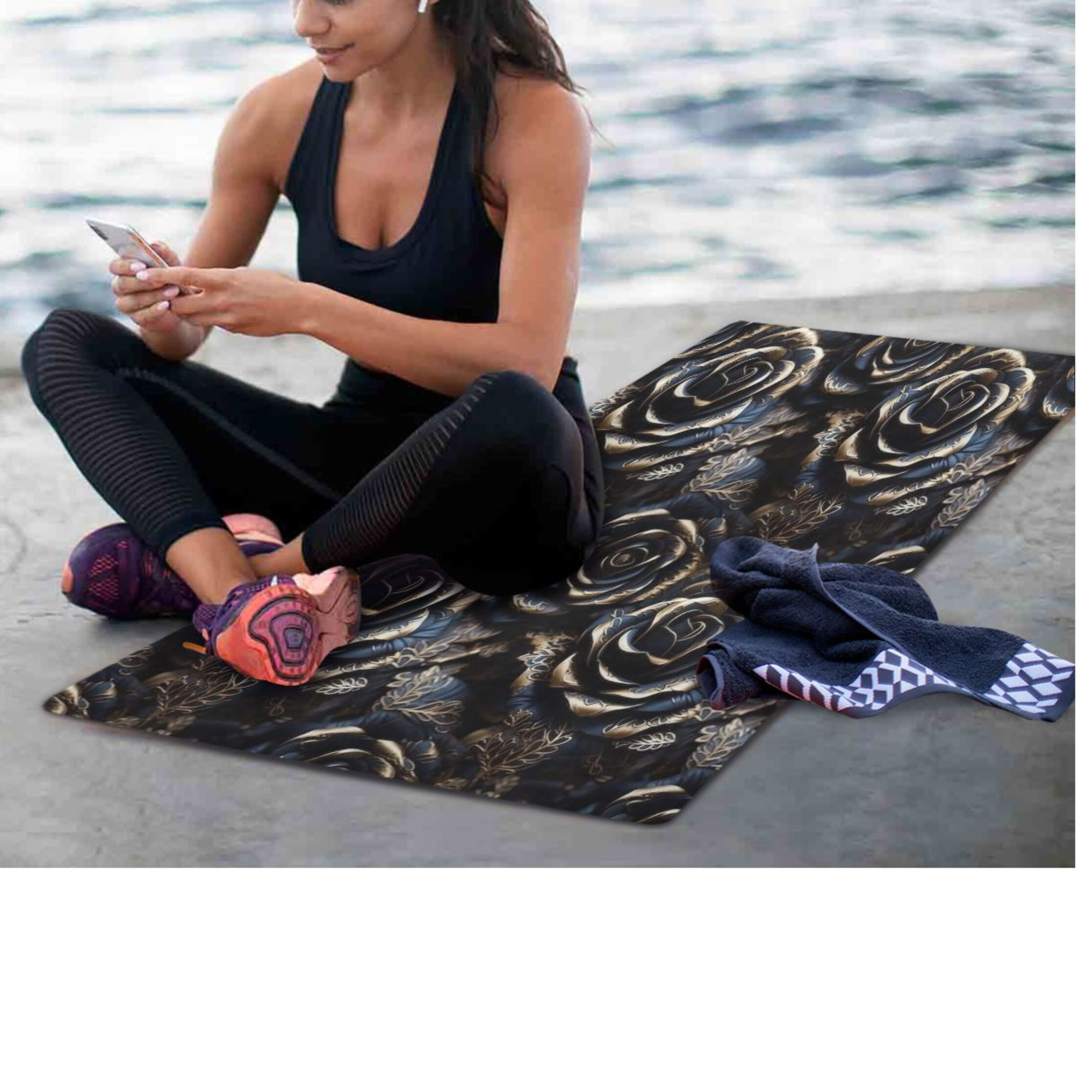 BZSMCE Yoga Mat Women Fitness Mat Gothic Black Rose Pattern