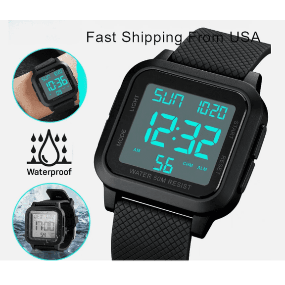 Men’s Waterproof Digital Sports Watch – Military Tactical LED Backlight Wristwatch for Outdoor & Fitness