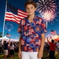 thumbnail image 2 of Y-Sunset Boys Patriotic 250th Anniversary Button Down Hawaiian Shirt, American Flag Firework Print Short Sleeve Casual Top for 4th of July Summer Outdoor(Red/2-3 Years), 2 of 4