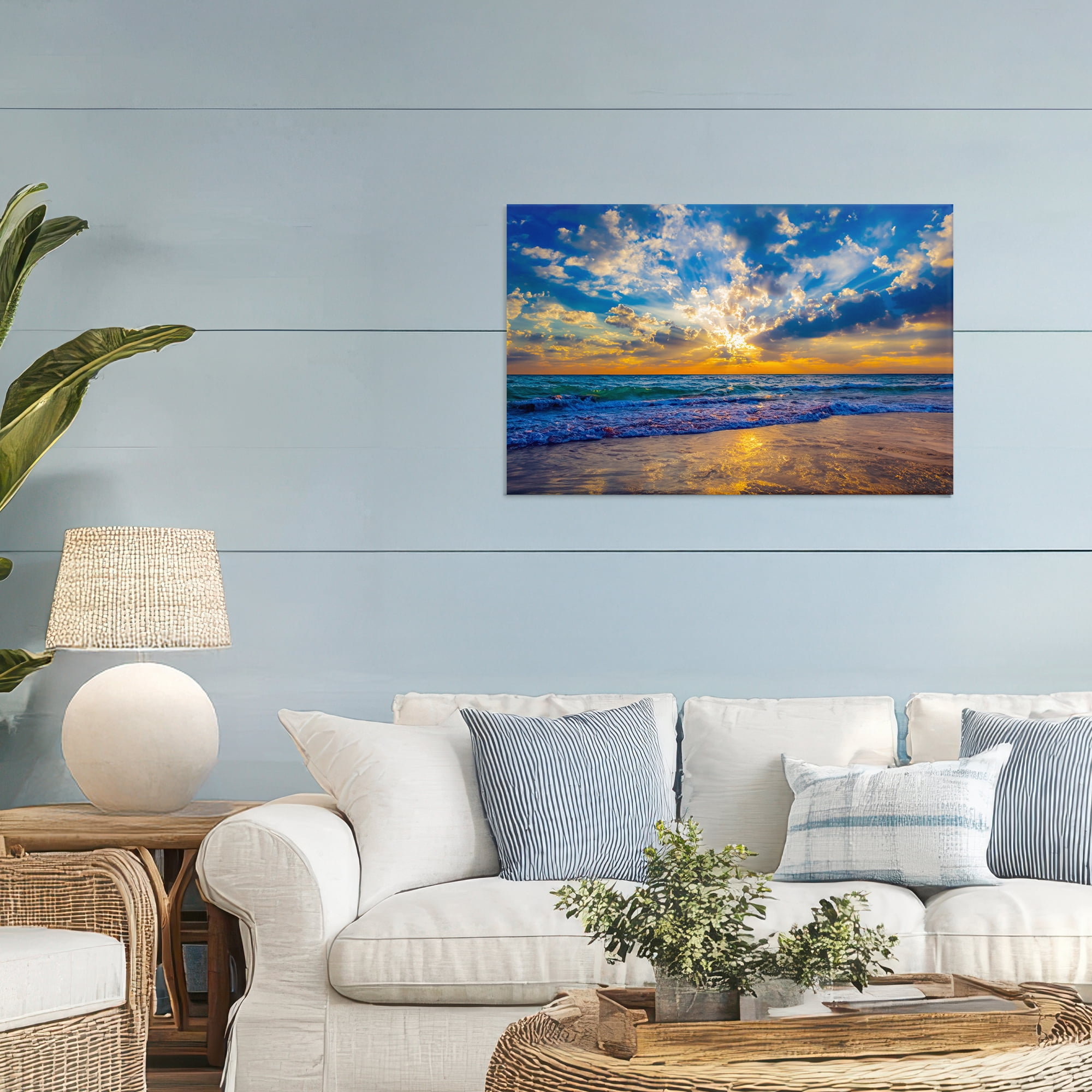 Stupell Industries Golden Blue Sun Ray On Beach Canvas Wall Art, design by Eszra Tanner