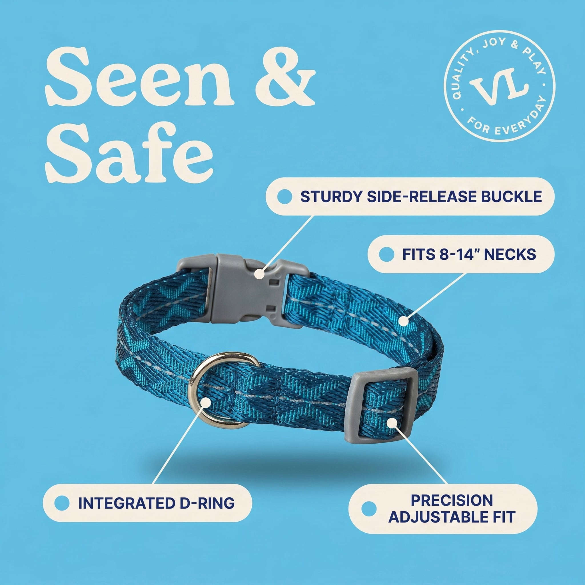 Vibrant Life Reflective Adjustable Dog Collar, Blue, Small