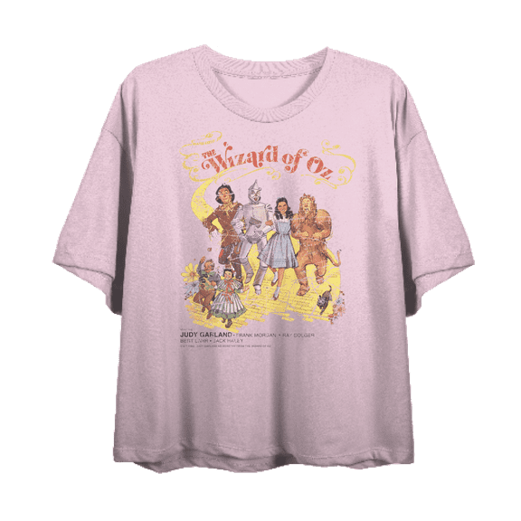Wizard Of Oz Yellow Brick Road Vintage Shot Women's Pink Crew Neck Short Sleeve Crop Tee-Medium