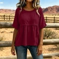 thumbnail image 5 of QUNYINEY Summer Tshirts Shirts for Women Cotton Linen Crew Neck Short Sleeve Tops Casual Pullover Pleated Solid Loose Fit Shirts, 5 of 6