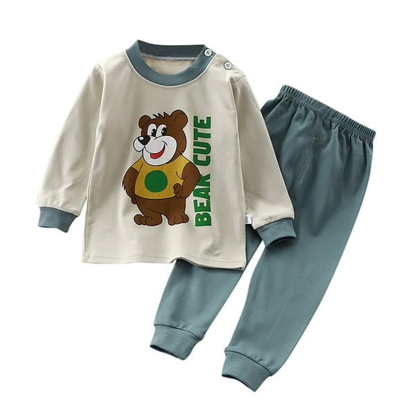 PMVFHDE LittleSleepies Girl's Pajamas Little Boys Girls Pajamas Dinosaur Animals 2 Piece Train Toddler Kids Cartoon Sleepwear Fall Winter Clothes Set Dark Green,1-2 Years