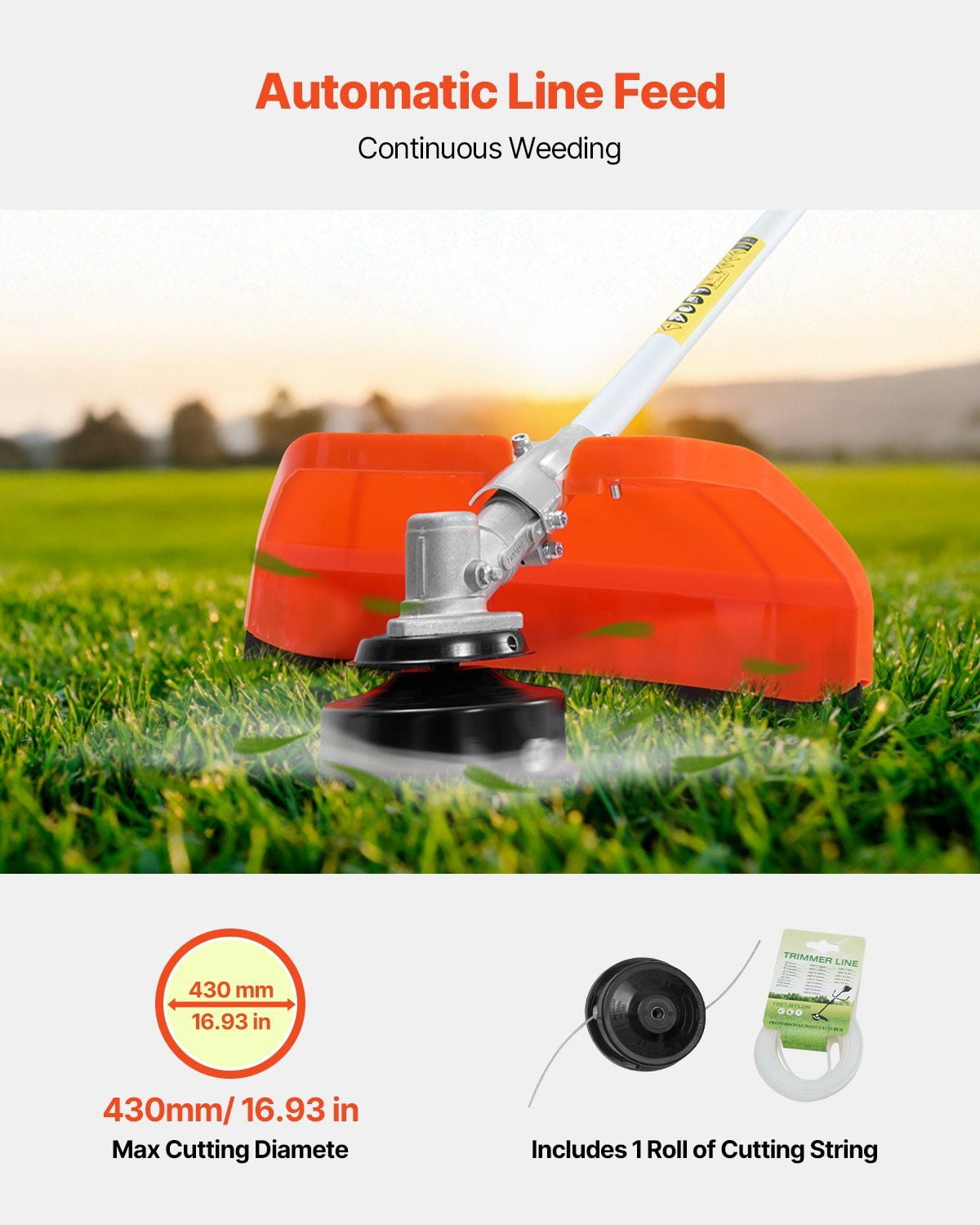 42.7CC 2-Stroke Gas Powered String Trimmer, 16.9" Cordless Design with Shoulder Strap & 3T Blade, Multi-Functional Lawn Edger and Weed Eater for Efficient Grass Cleaning