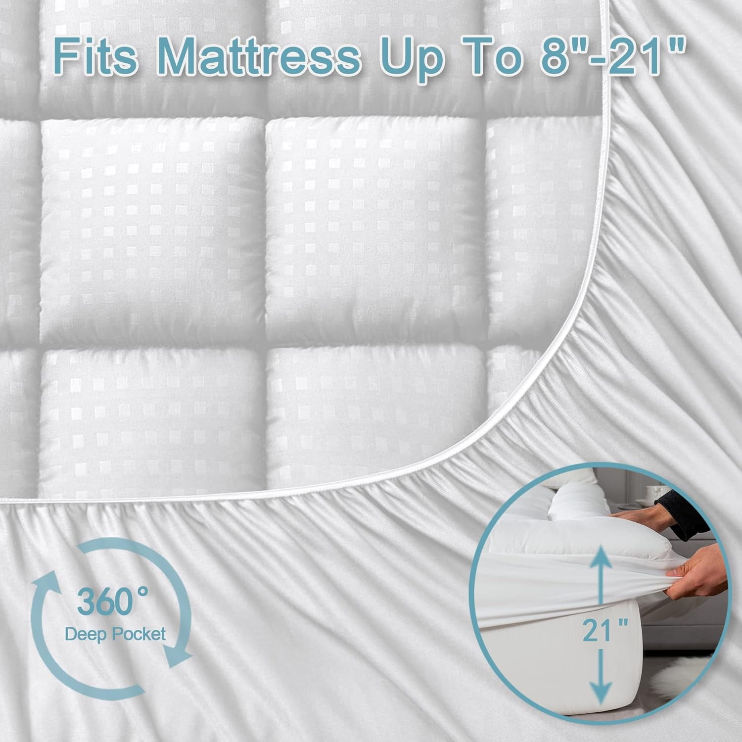 Twin Size Waterproof Mattress Pad Protector, Breathable Quilted Mattress Cover Noiseless Waterproof Fitted Sheet Mattress Topper Upto 21" Deep Pocket