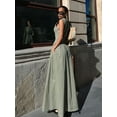 thumbnail image 5 of Womens Deep V Neck Zip Up Cap Sleeve Smocked Elastic Waist Split Summer Casual Midi Dress with Pockets  Green L, 5 of 6