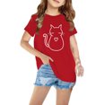 thumbnail image 2 of YLSDY Short Sleeve T Shirts for Girls Cute Cat Print Blouse Crew Neck Casual Kids Tshirts Casual Tees Tunic Tops Red 9 Years, 2 of 5