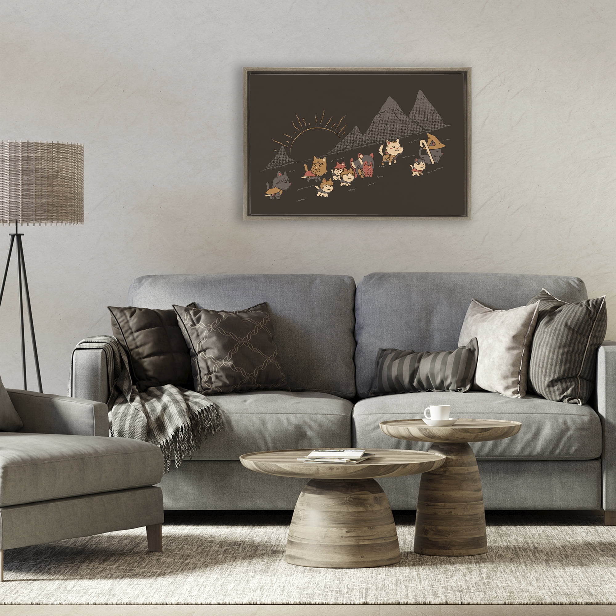 Stupell Industries Iconic Furrowship Of Ring Cats Brown Framed Floater Canvas Wall Art, design by Tobe Fonseca