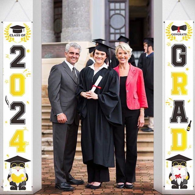 Graduation Banner 2024 - White Polyester Door Curtain for Graduation Party Decorations and Photo Backdrop