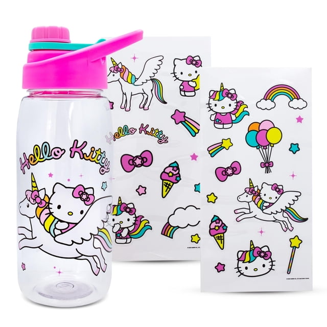 Botella de agua Sanrio Hello Kitty Unicorn de 600 ml con pegatinas