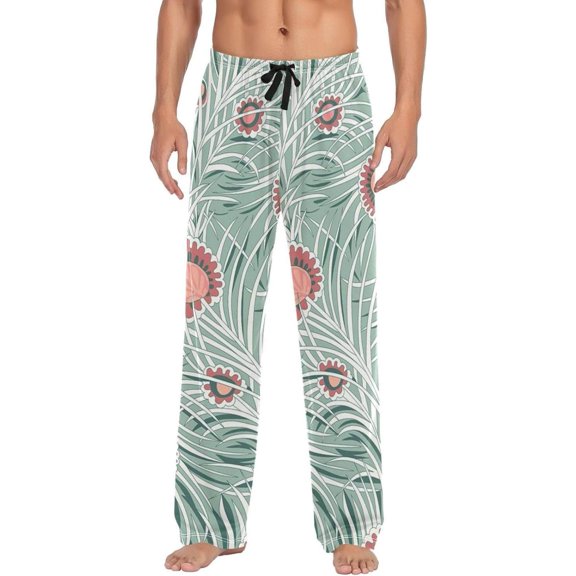 Summer Palm Leaf Ghost Pajama Pants, Men's Lounge Pants Light with Drawstring and Pockets, Christmas New Year Birthday Father's Day Gifts, Small