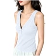thumbnail image 2 of Womens V Neck Tank Tops Summer Ribbed Sleeveless Henley Shirts Casual Loose Fit Button Up Cami Knit Tees White, 2 of 6