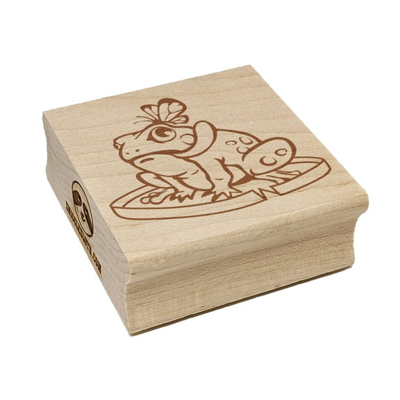 Hungry Frog with Butterfly Square Rubber Stamp Stamping Scrapbooking Crafting - Small 1.25in