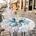 thumbnail image 3 of Blue Octopus Elastic Fitted Round Table Cover Ocean Fish Coral Seagrass Waterproof Outdoor Tablecloth for Holiday Party, Picnic, Patio & Dining Fits Tables Up to 45"-54", 3 of 8