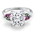 thumbnail image 3 of Gem Stone King 10K White Gold White Moissanite and Green Mystic Topaz Engagement Ring for Women | 6.20 Cttw | Cushion 10MM | Gemstone Birthstone | Size 9, 3 of 6