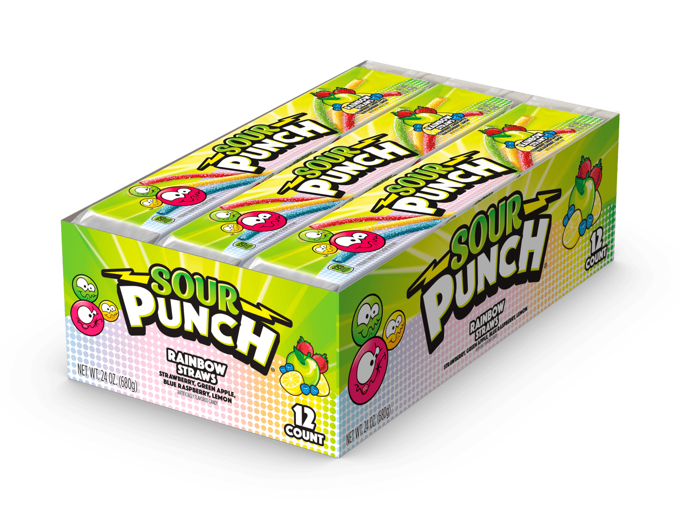 Sour Punch Straws Rainbow 2 Oz Tray 12ct Caddy