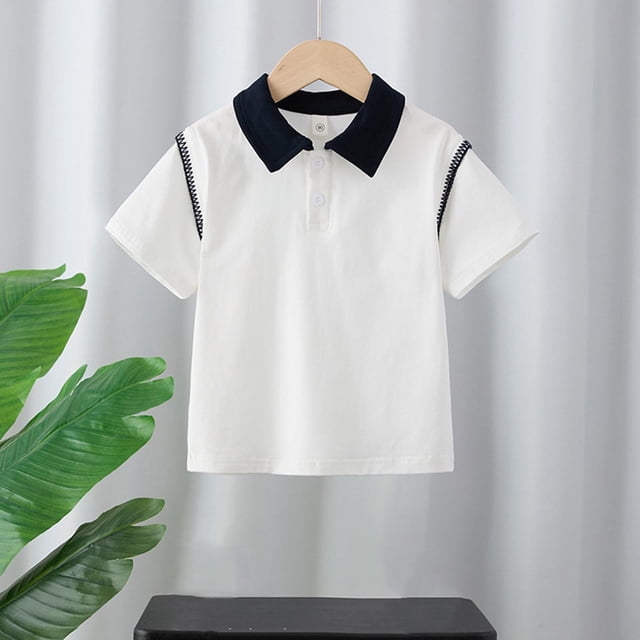 Blusa y camisa de manga corta con cuello vuelto Camisa de color liso para niños Camiseta de manga corta con solapa para bebé Top informal y versátil Camiseta de algodón para niños