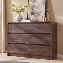 wow97e Modern Dressers for Bedroom, 47" Wide Wooden 7 Drawers & Chests of Drawers w/Curved Profile Design, Mid Century Vertical Dresser w/Natural Texture for Bedroom, Living Room