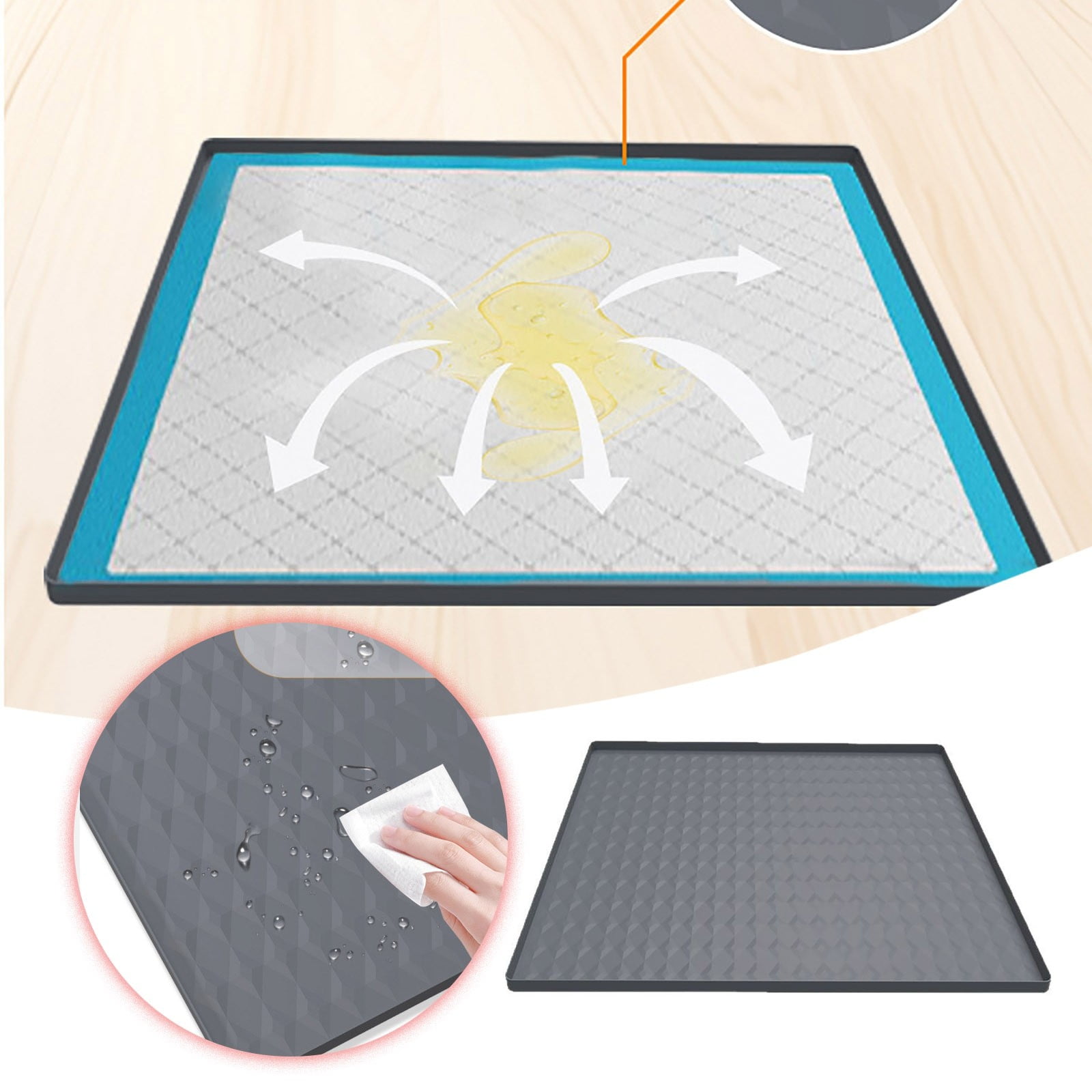 23.6"x23.6" Silicone Mini Fridge Mat - Non- Pan with Raised Edges to Prevent Leaks & Protect Floors from Water Damage - Easy Clean Under Refrigerator Tray