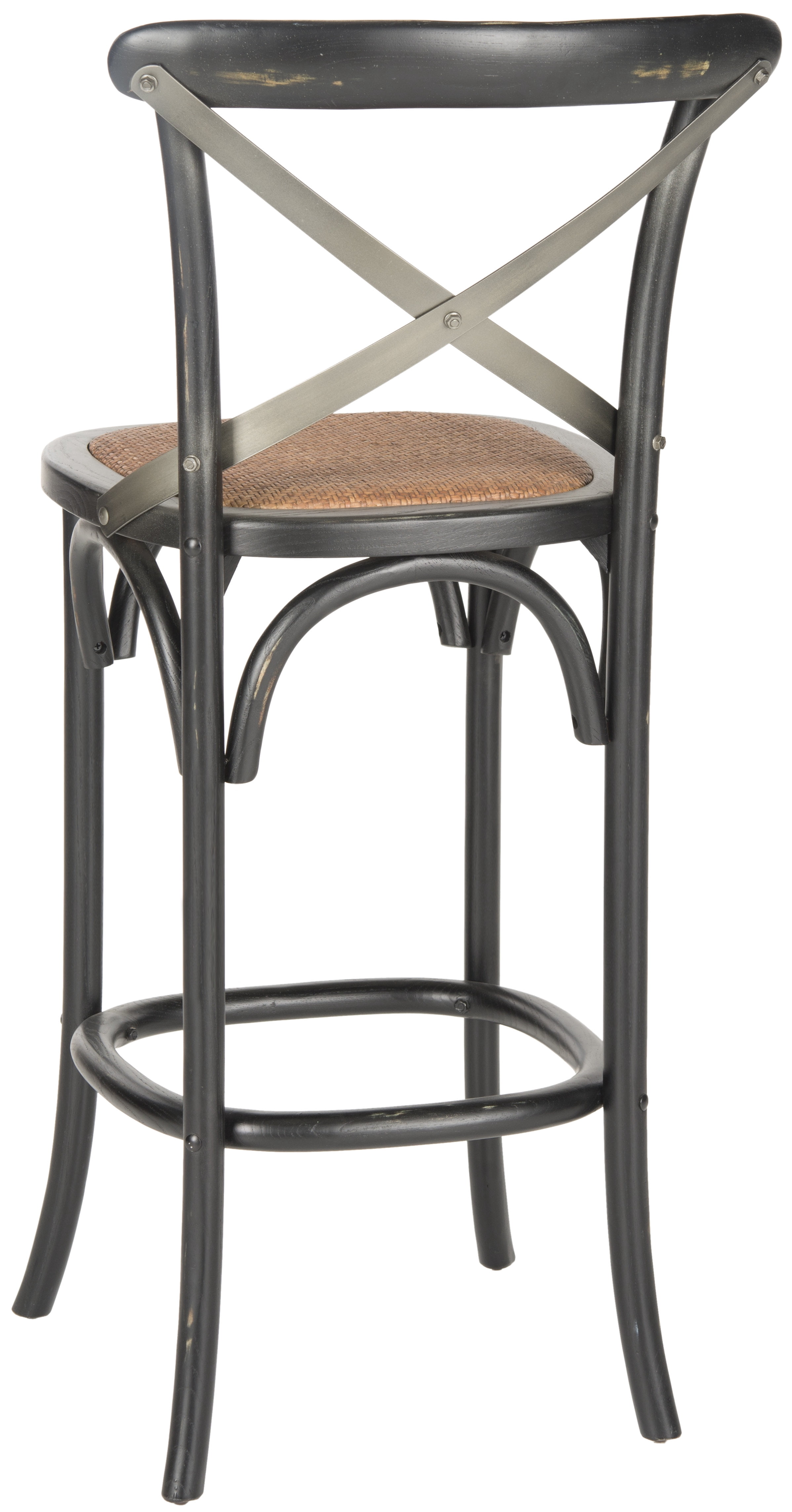SAFAVIEH Eleanor X-Back Rustic Bistro Bar Stool with Footrest, Distressed Hickory
